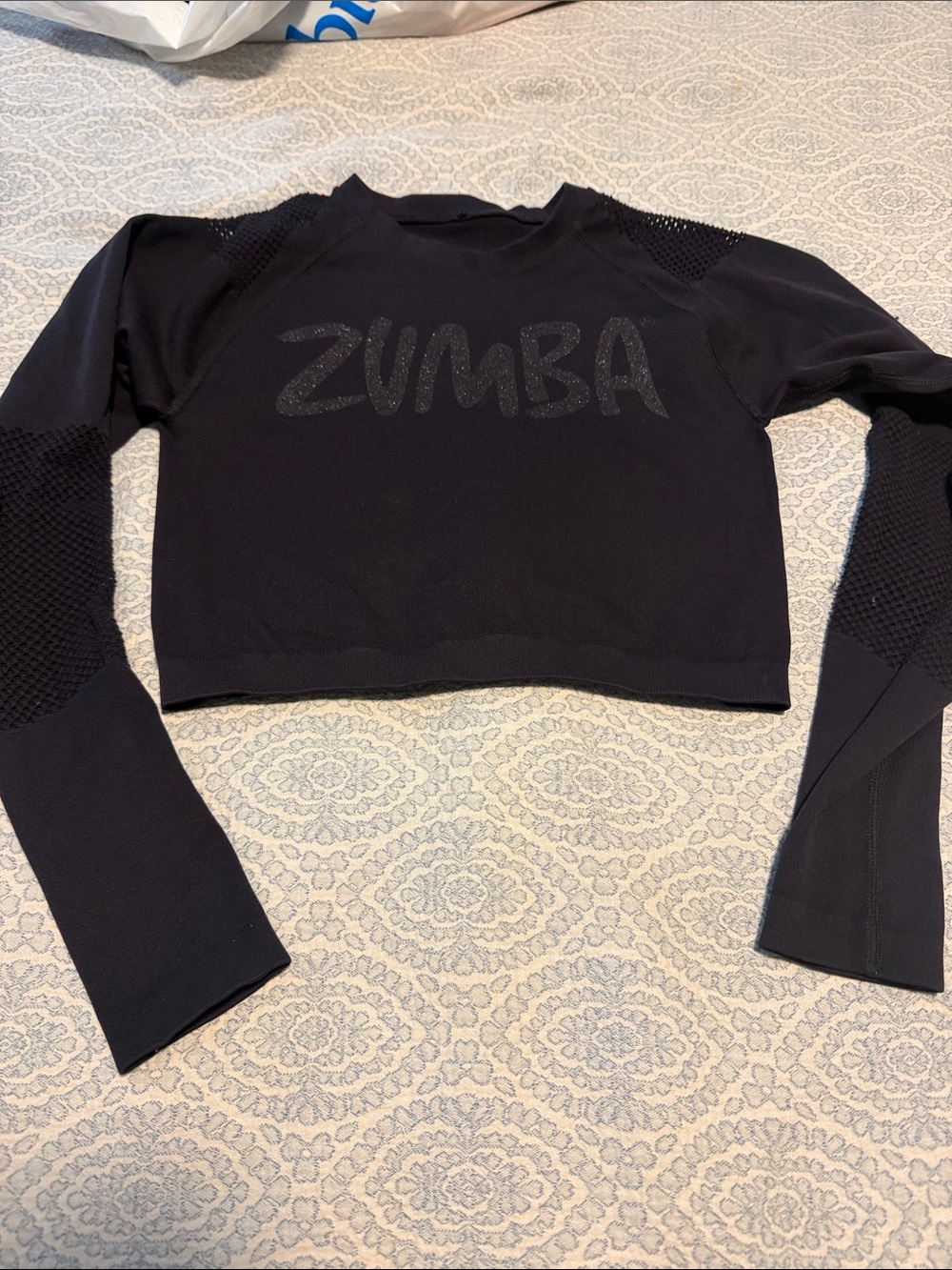 Zumba Fitness Black Cropped Long-Sleeve Mesh Sleeve Top